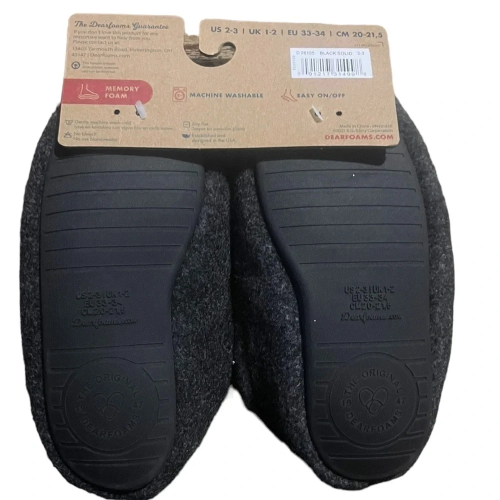 Dearfoams unisex child Hunter Felted Plaid Moccasin Slipper, Black Solid, Sz 2-3